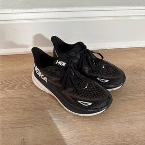 Hoka Clifton 9 Black and White Athletic Shoes